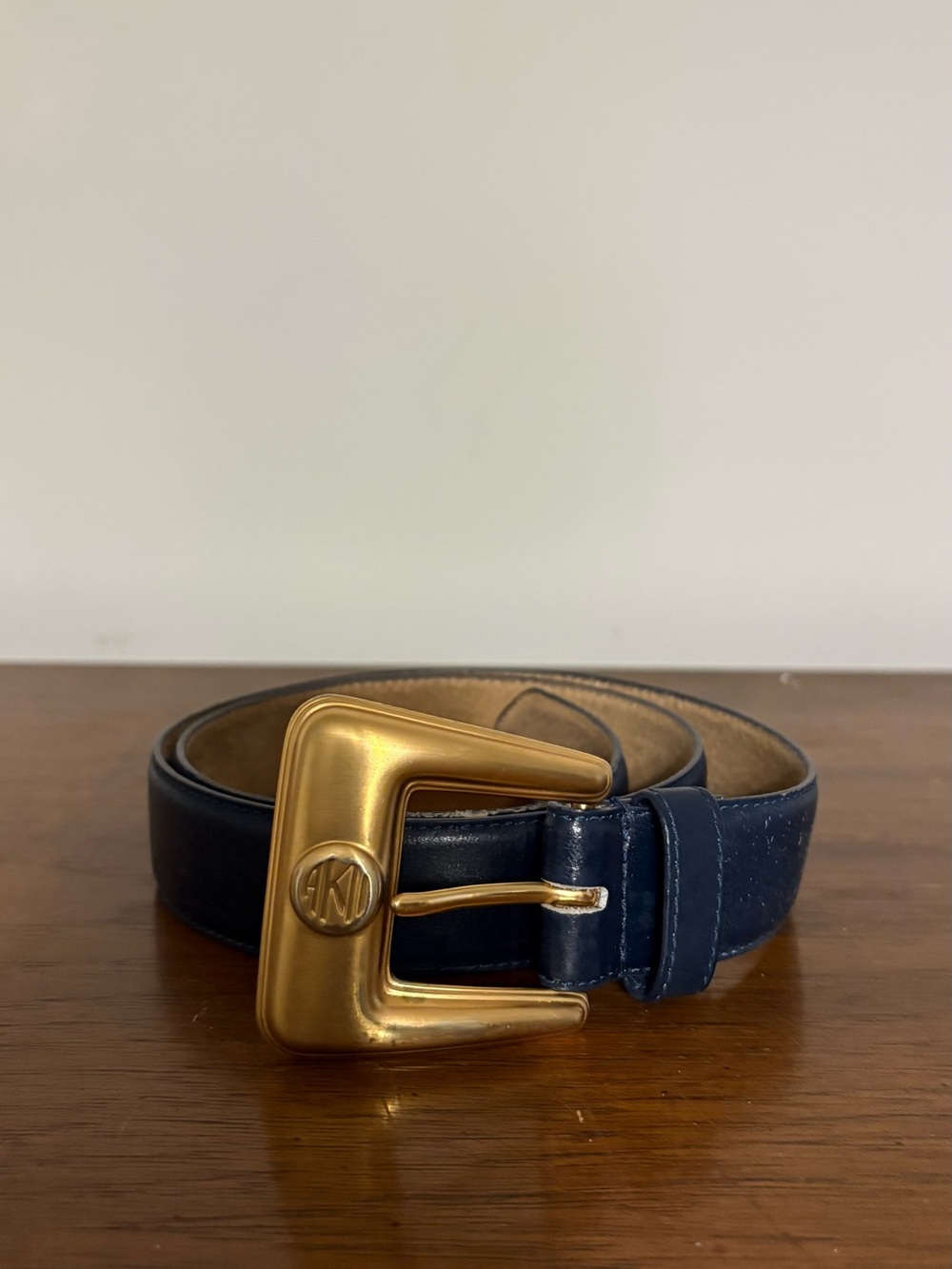 Leather Belt with Gold-Tone Signature Buckle